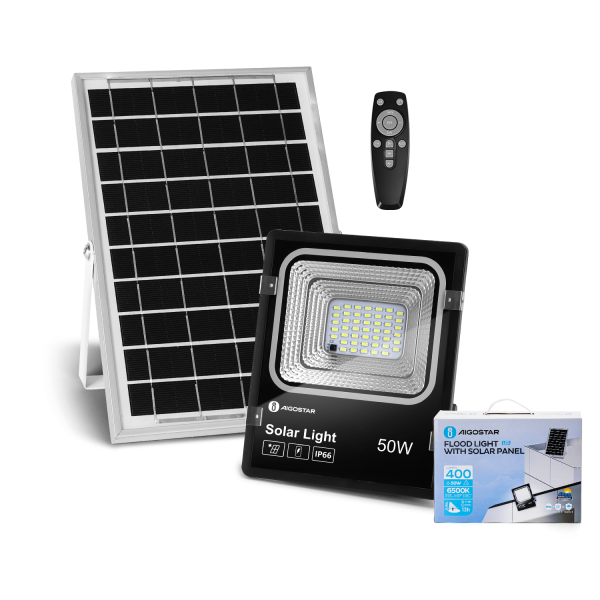 Solar LED Flutlicht 50W 400LM IP66 Kaltweiß 6500K Inkl. Fernbedienung