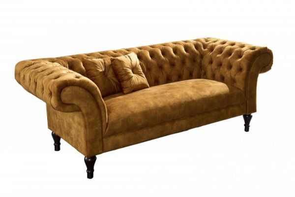 Sofa Paris Chesterfield Samt senfgelb 225x80x95cm