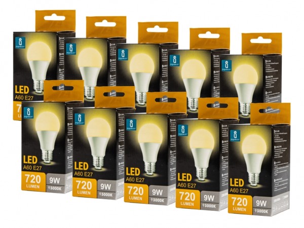 LED Leuchtmittel A60 9W E27 3000K warmweiss 10er Pack