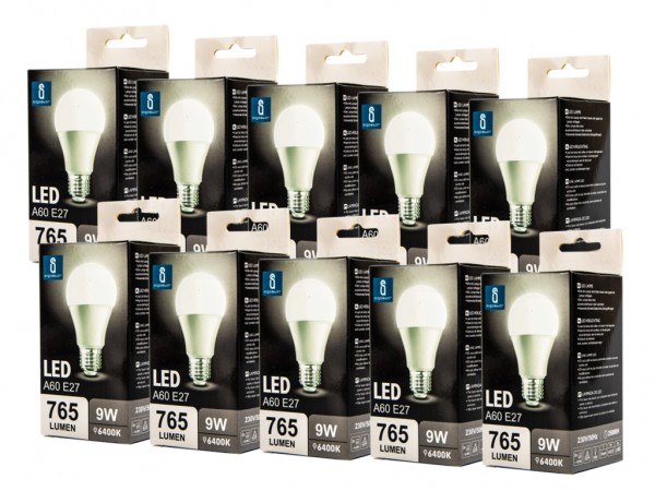 LED Leuchtmittel A60 9W E27 6400K kaltweiss 10er Pack