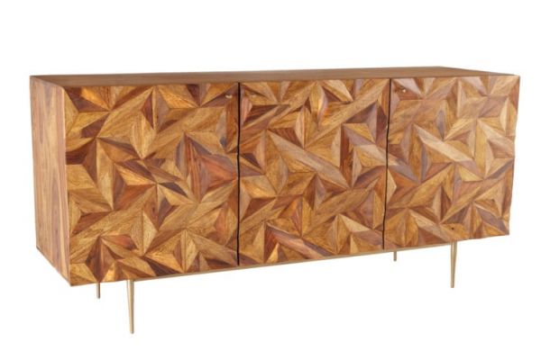 Massives Sideboard ALPINE Sheesham stone finish Metall matt gold handgearbeitet Unikat 145x73x43cm